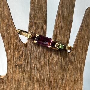 AVON Gold Tone Faceted Purple Glass Hinged Bracelet Size 6.5